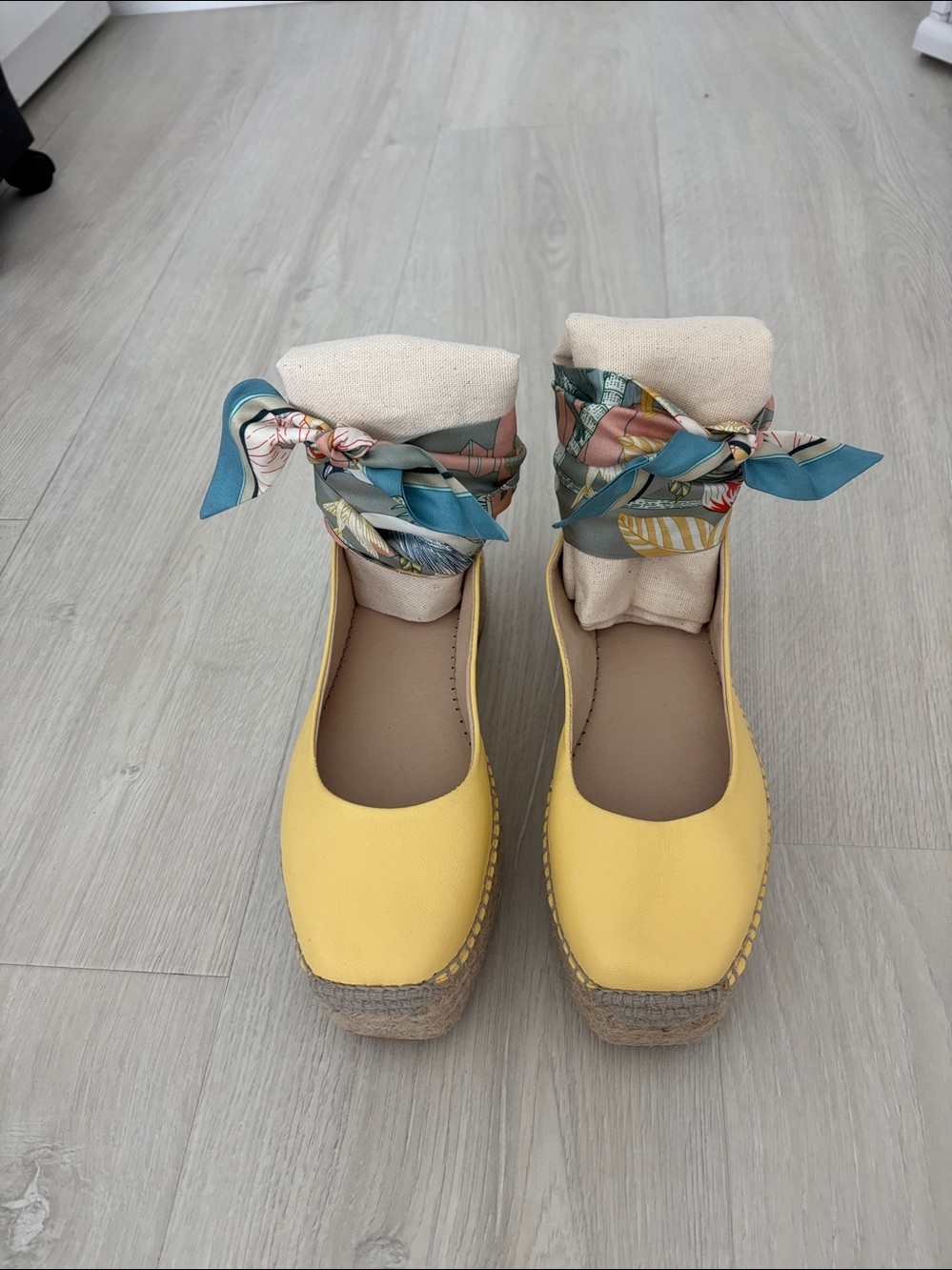 Free People yellow Espadrille Wedge with Ankle Scarf